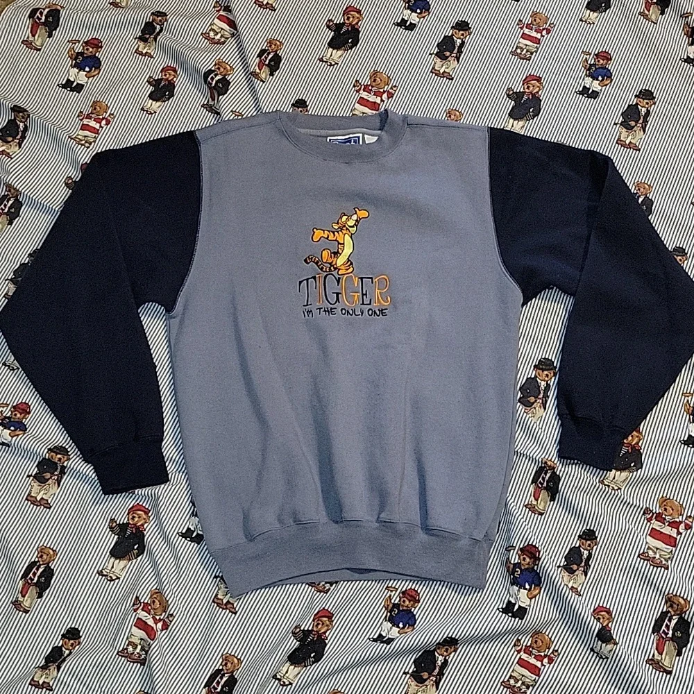 Vintage 90s Tigger Im The Only One Blue Colorblock Sweatshirt Medium Pooh Disney
